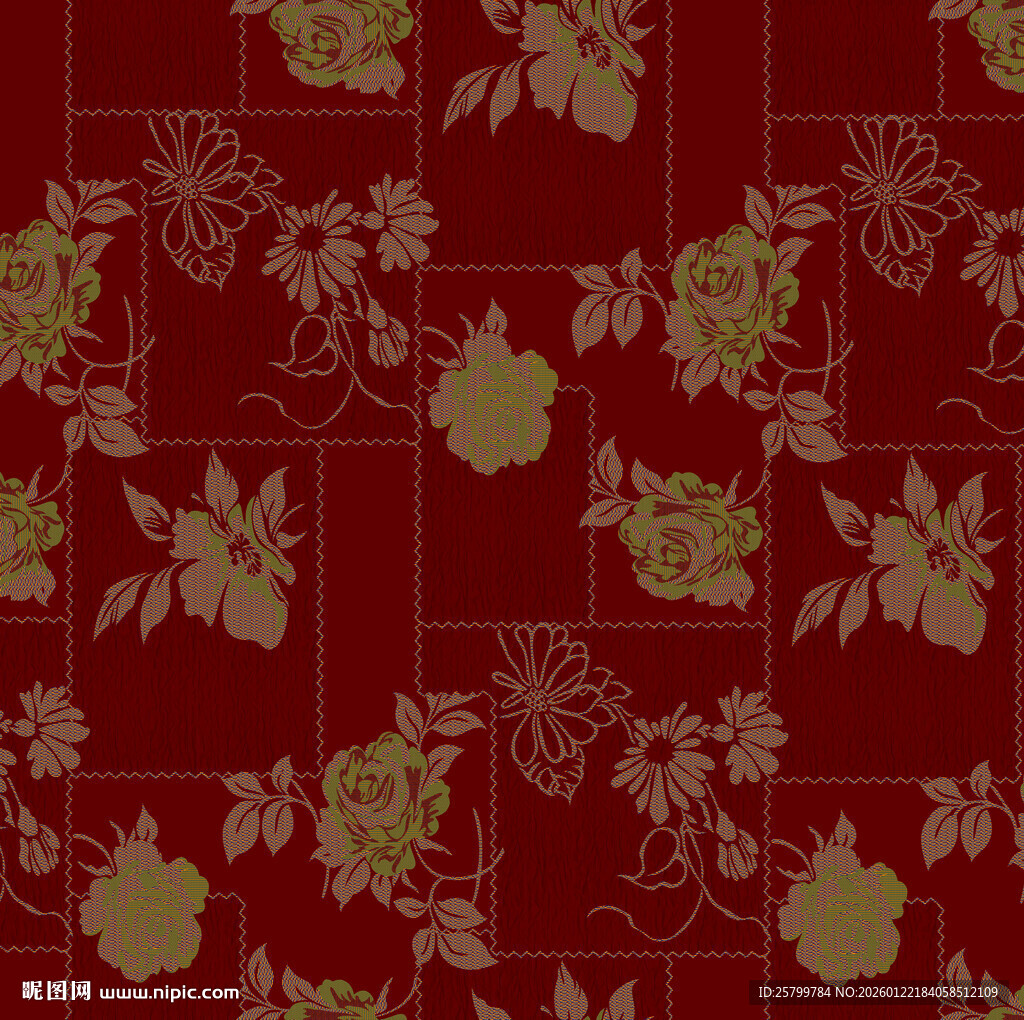 复古红底花卉图案纹理
