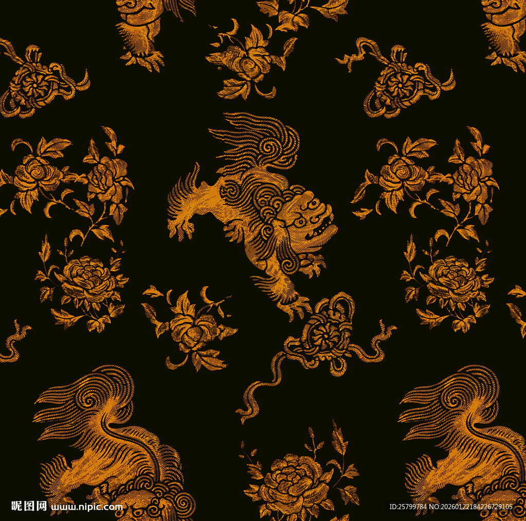 黑金中式龙纹图案设计