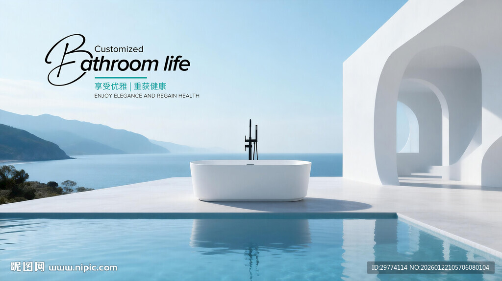 极简浴缸合成海报图片
