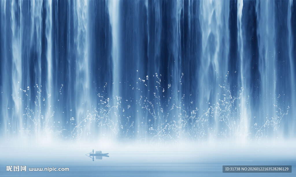 流水生财瀑布山水画