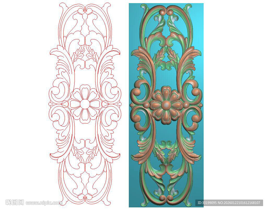 洋花门花背板护墙板精雕图灰度