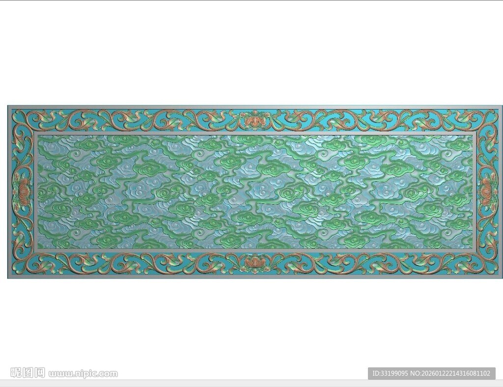 洋花莲花边框祥云牌匾精雕图灰度