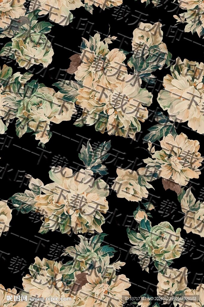 黑色底花卉图案纹理