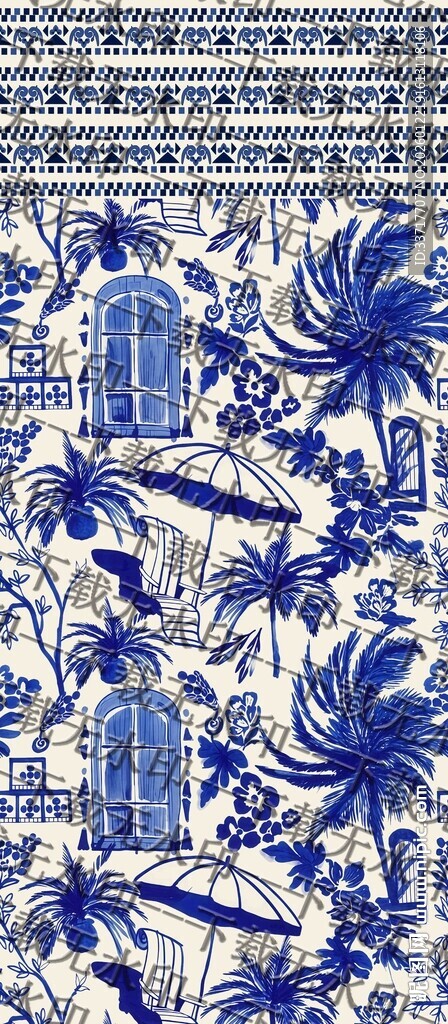 蓝白青花瓷图案纹理