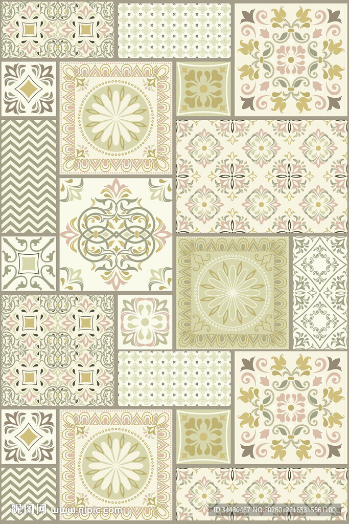 复古几何花卉拼接图案