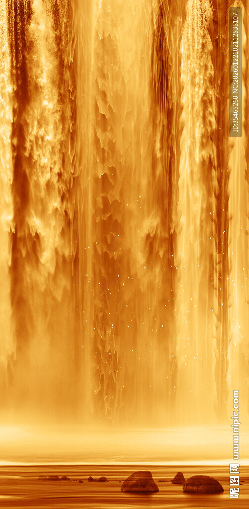 金色瀑布山水画