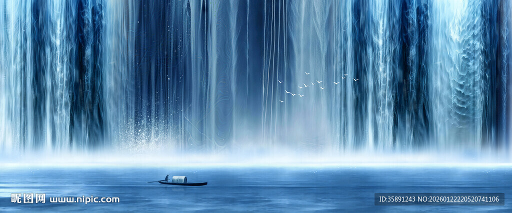 高山流水瀑布山水画背景墙