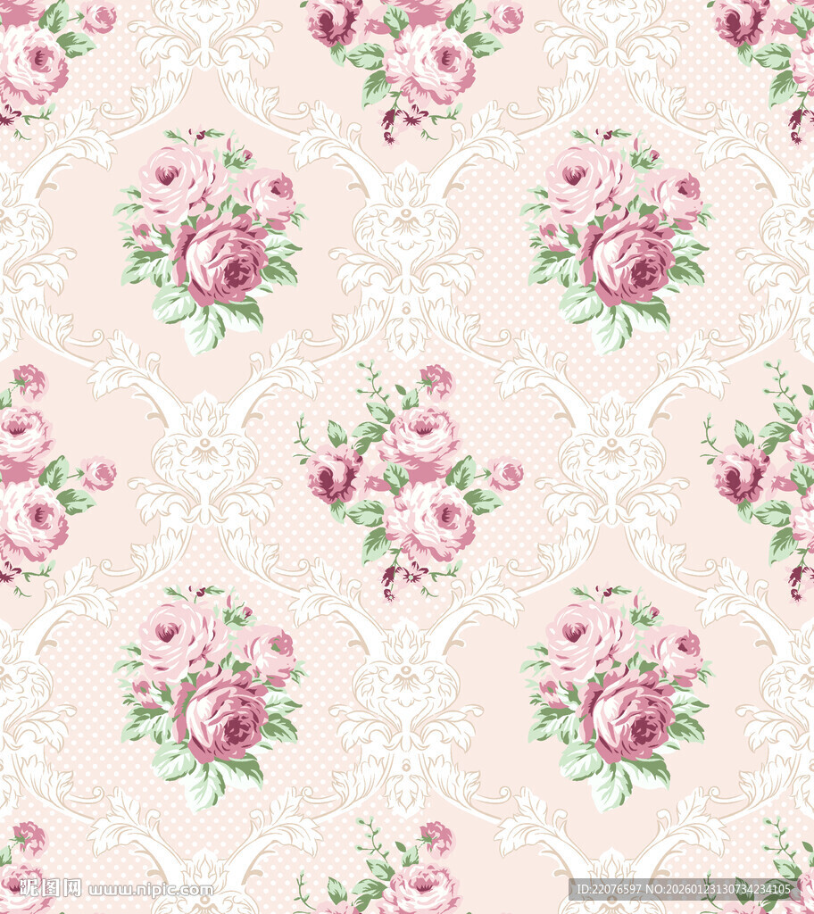 粉色花卉复古图案壁纸