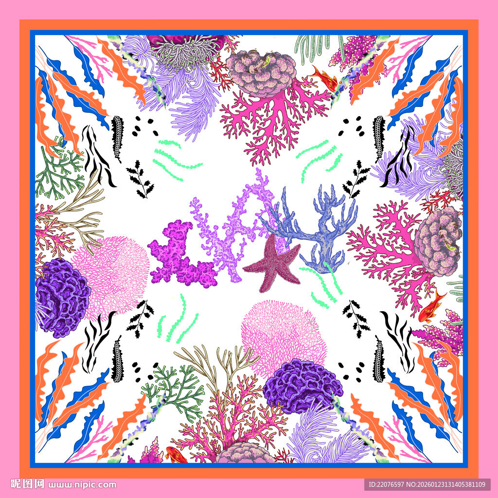 海洋风多彩珊瑚印花图案
