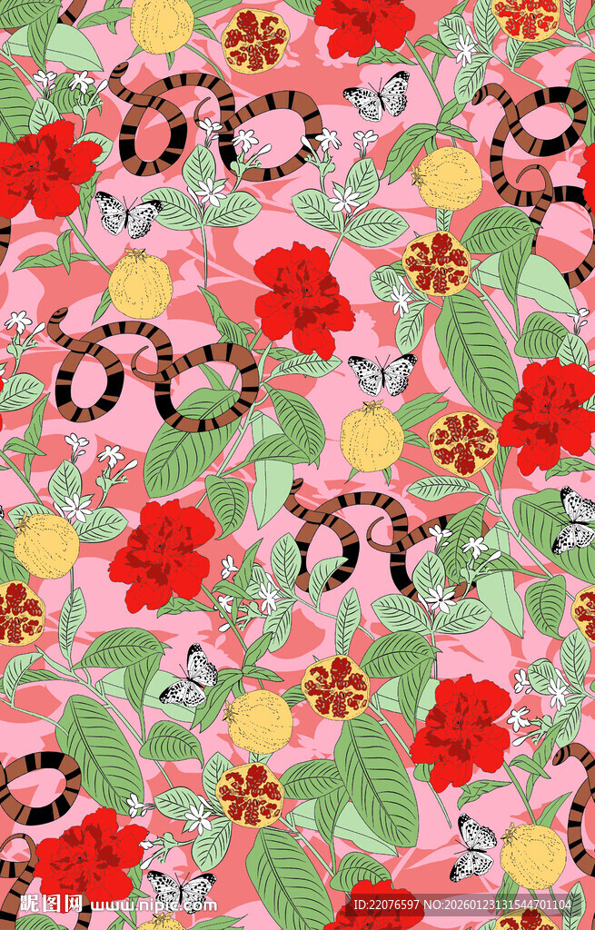 花卉蝴蝶图案布料纹理