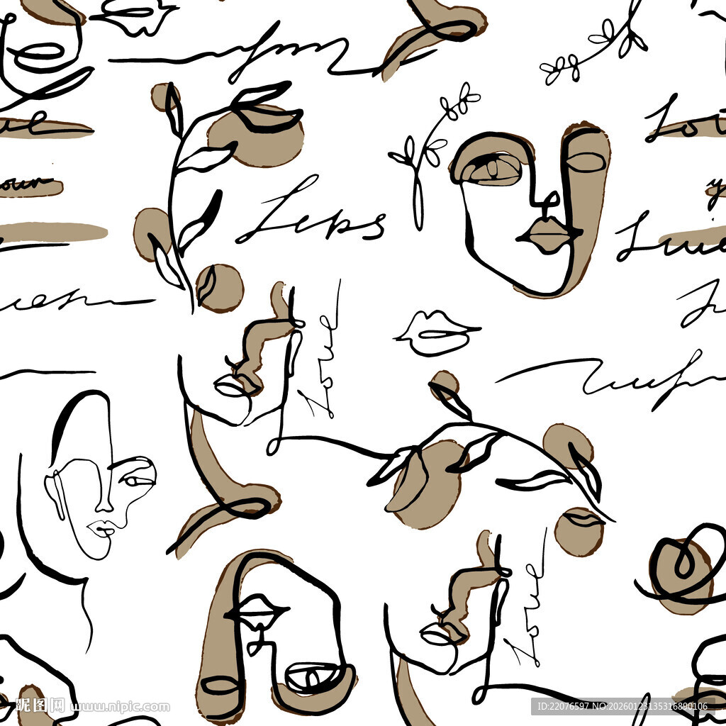 手绘抽象人物与物品图案