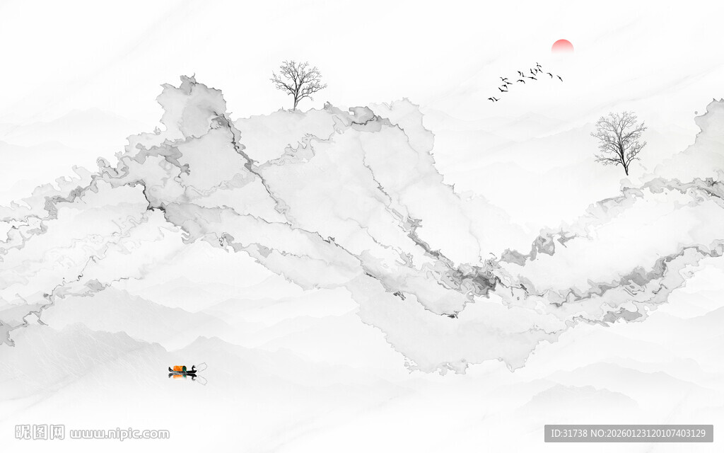 抽象水墨线条烟雾山水电视背景墙