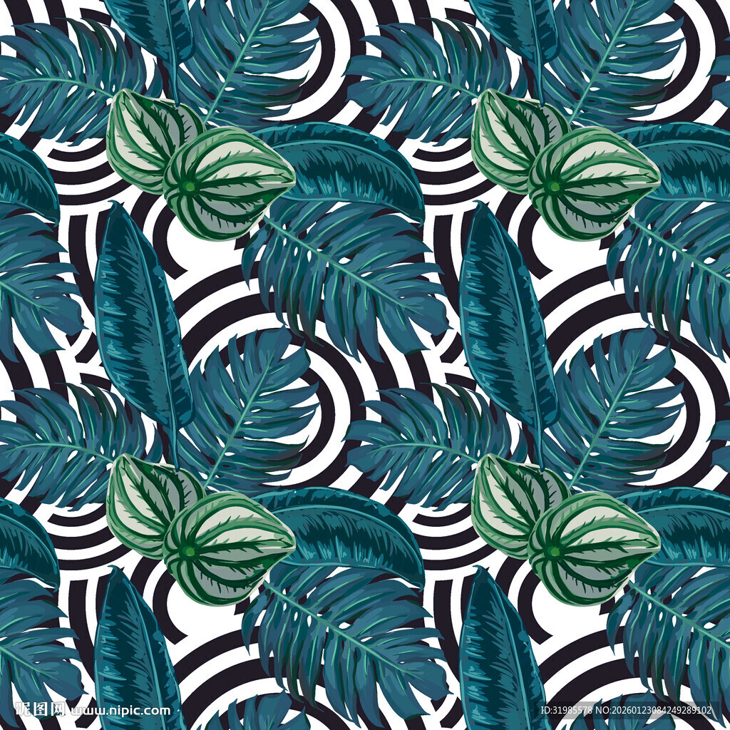 热带植物几何图案纹理