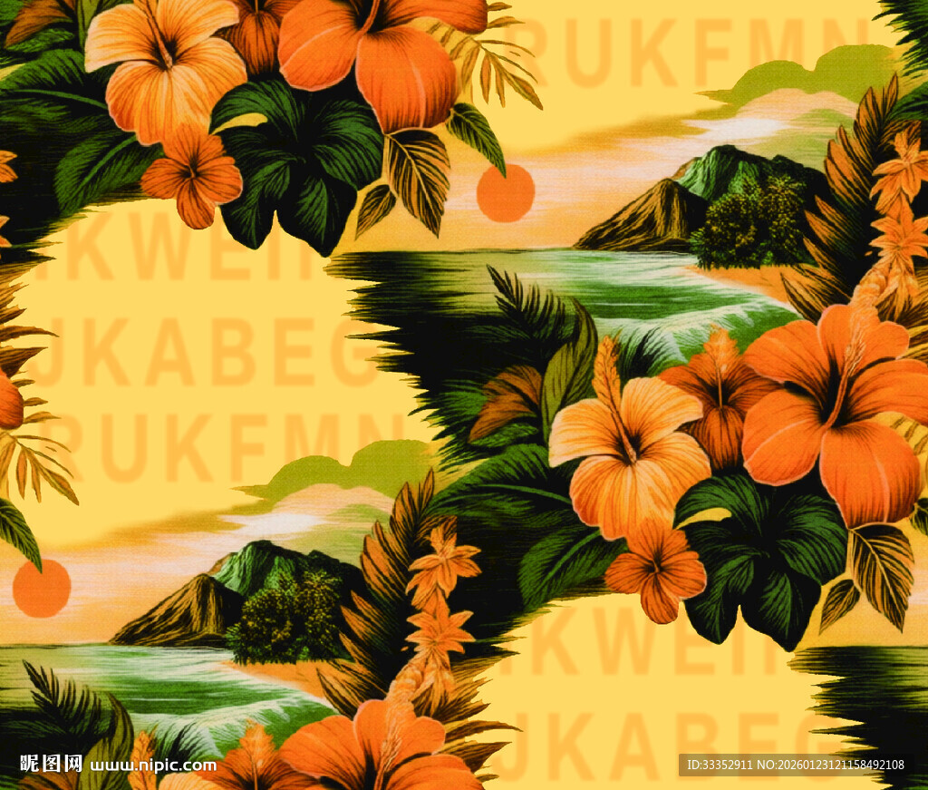 热带花卉与果汁图案设计