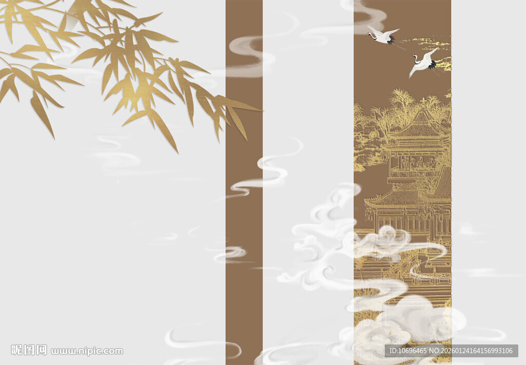 新中式山水阁楼竹子背景墙