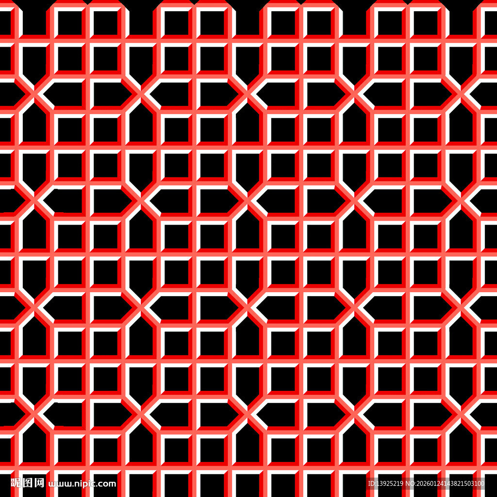 中式红黑几何窗格图案