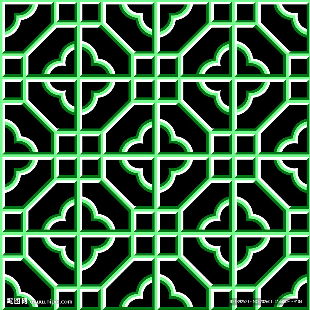 绿色几何图案中式窗棂纹理