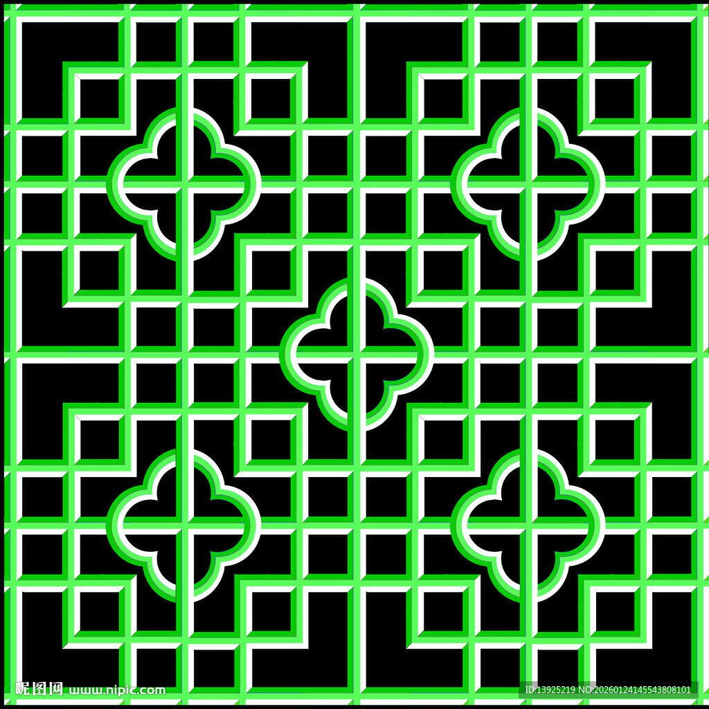 绿色几何图案套方如意