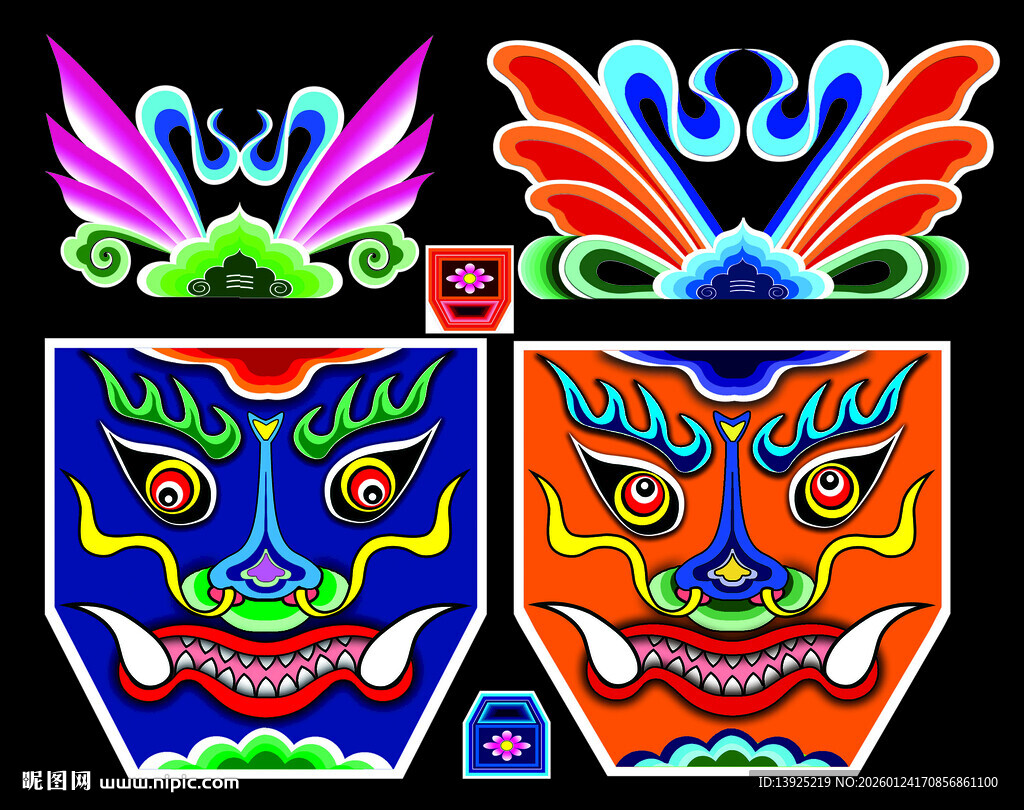 传统戏曲脸谱图案兽斗古建筑檐