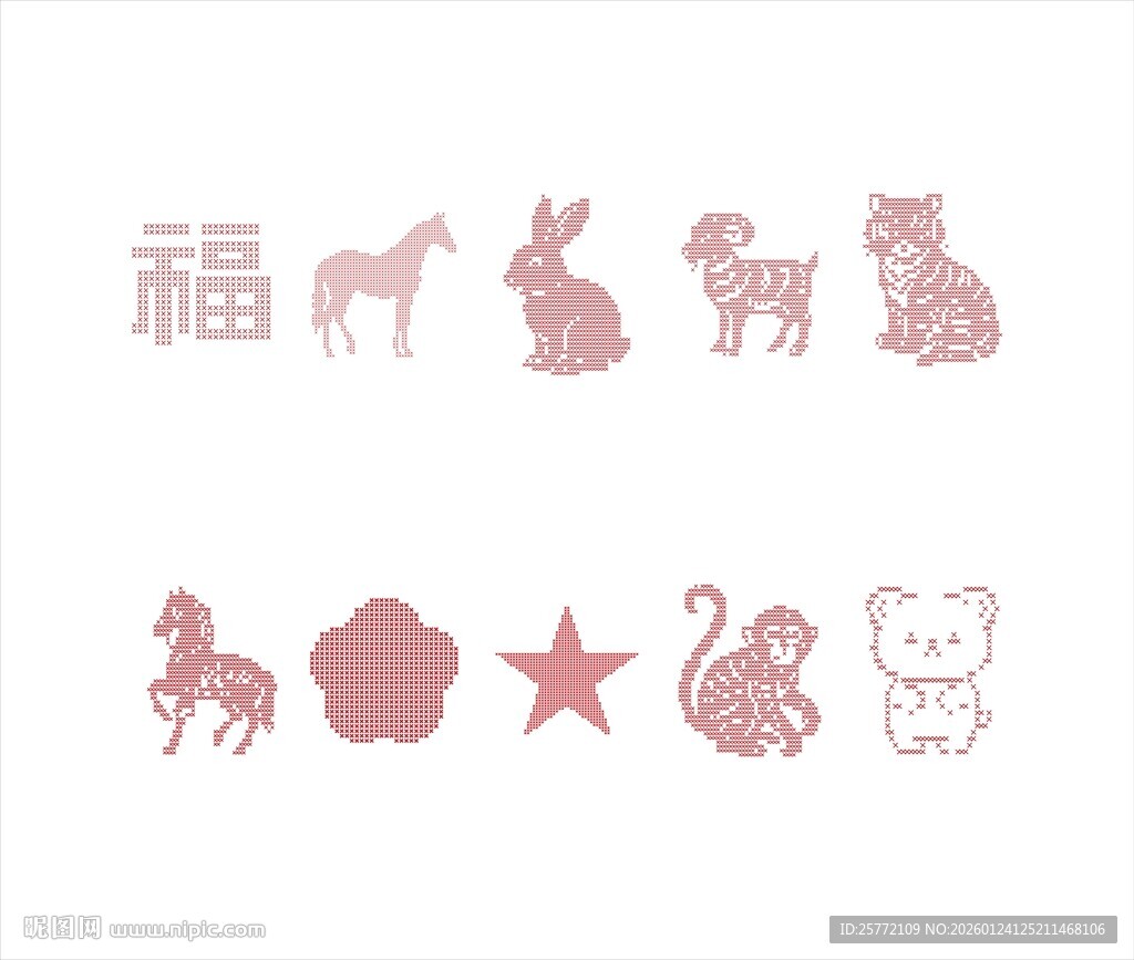 可爱动物与福字图案集合