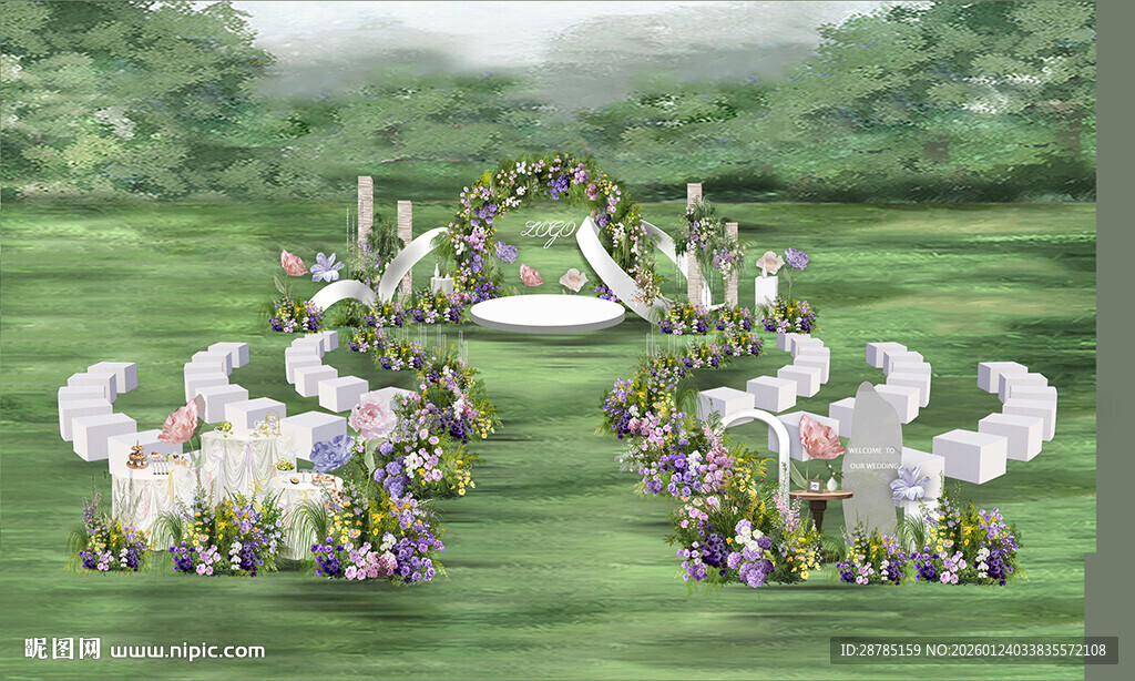 户外浪漫草坪婚礼布置