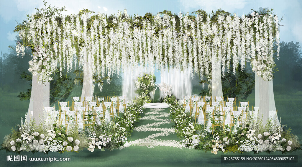浪漫白色户外婚礼布置