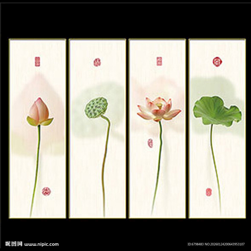 水墨风荷花屏风