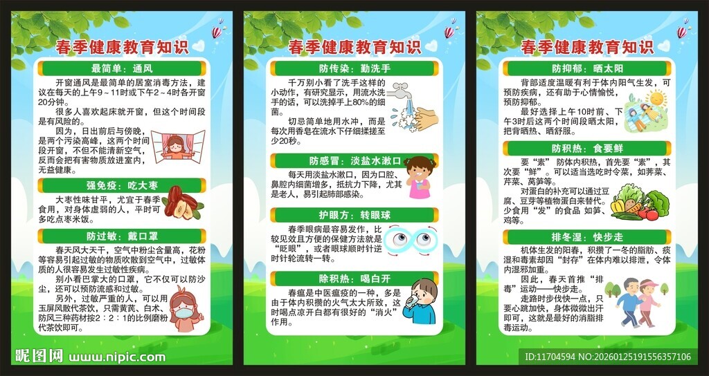 春季健康教育知识展板