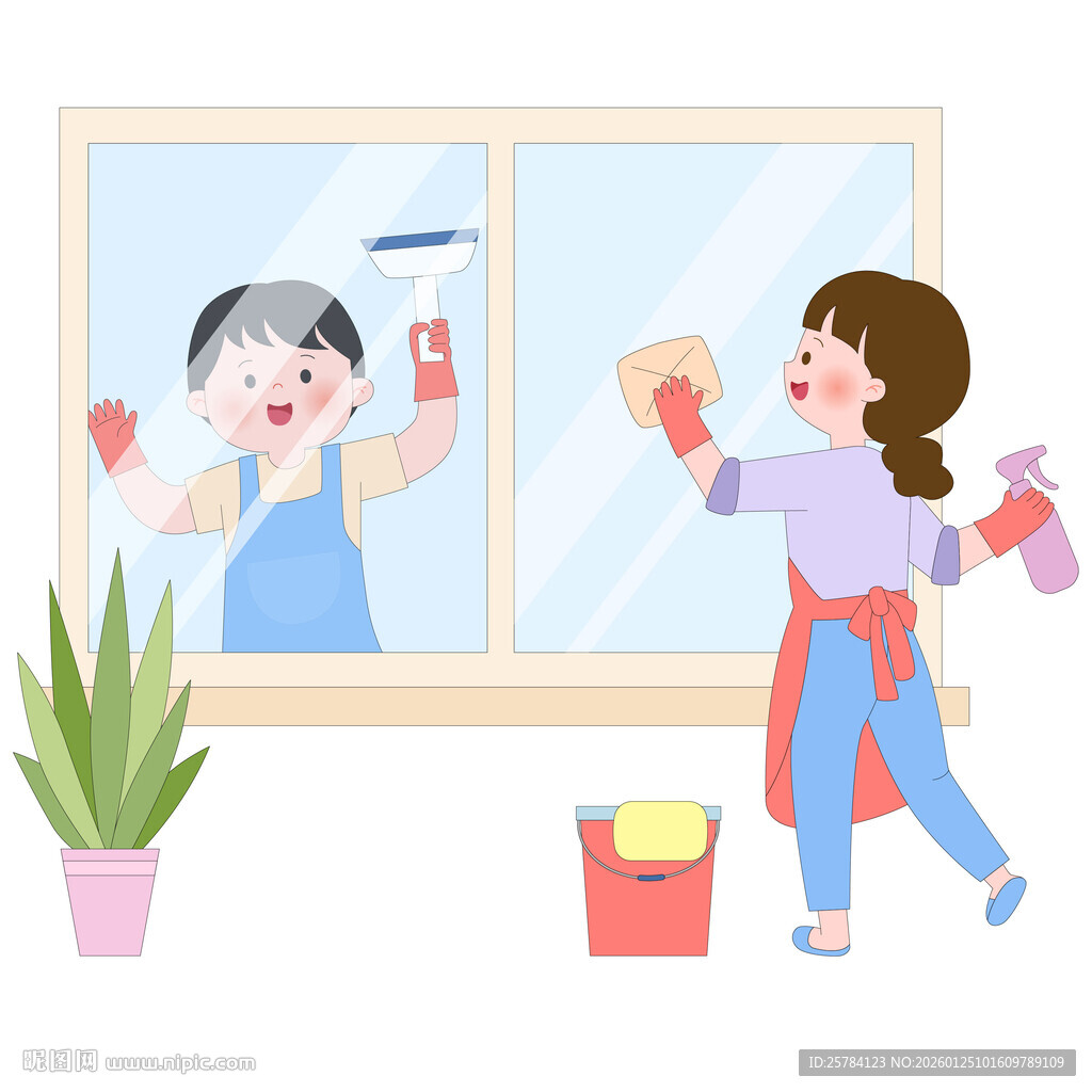 家庭大扫除擦窗户擦玻璃打扫卫生