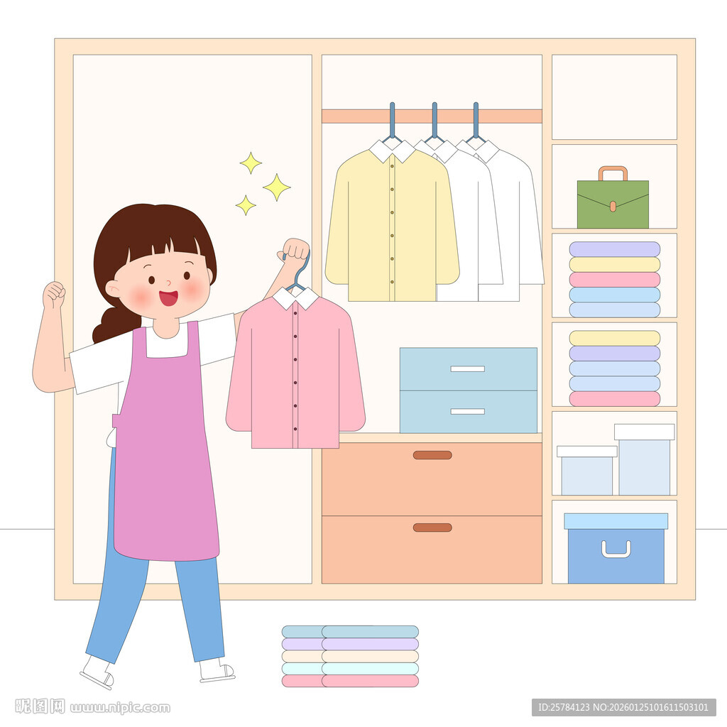 整理收纳叠衣服打扫衣柜做家务