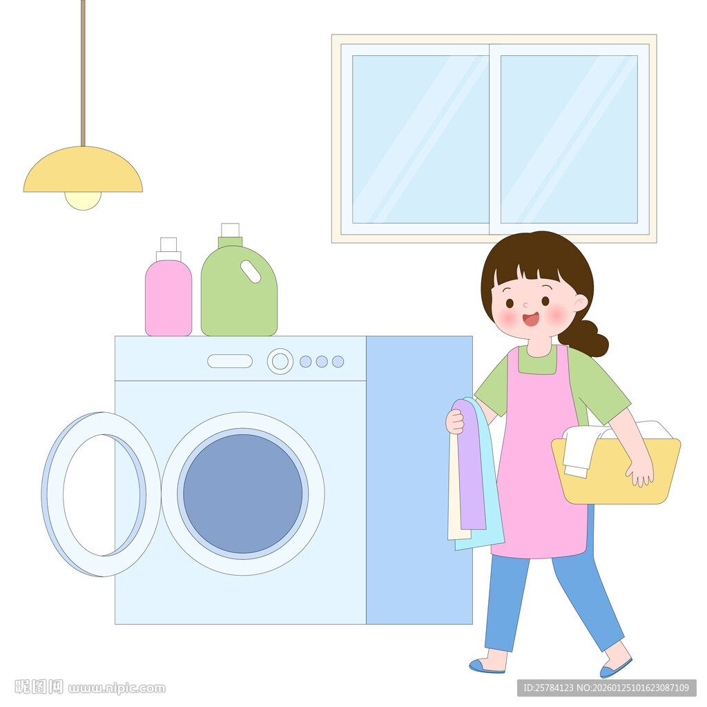 大扫除洗衣机洗衣服做家务插画