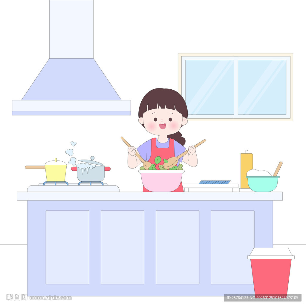 厨房烹饪炒菜做饭做家务插画