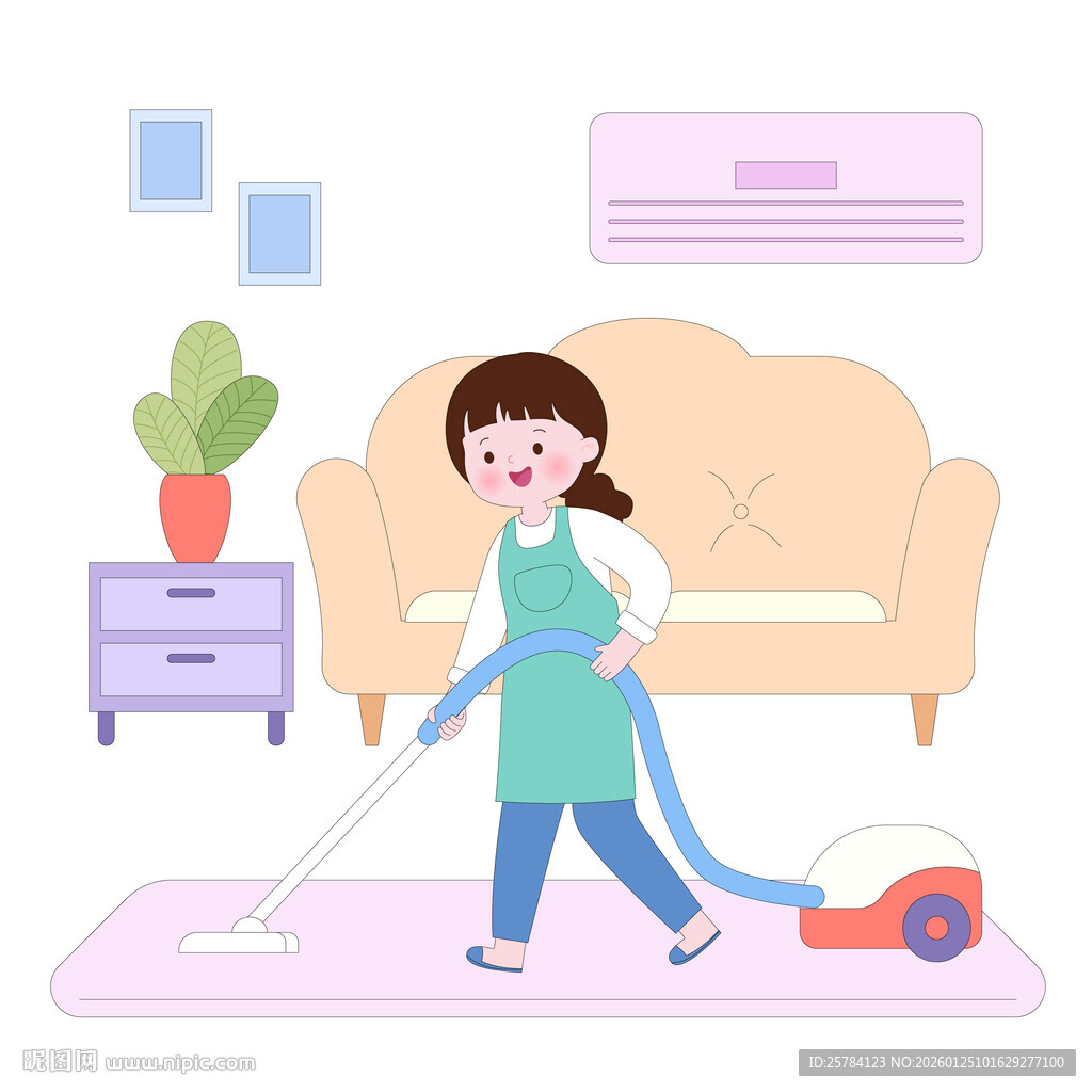 吸尘器清理地毯沙发做家务插画
