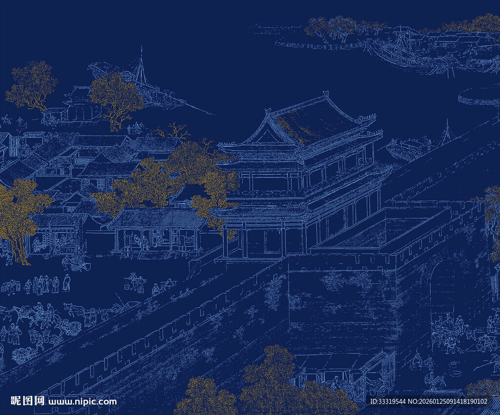 古风夜景建筑图