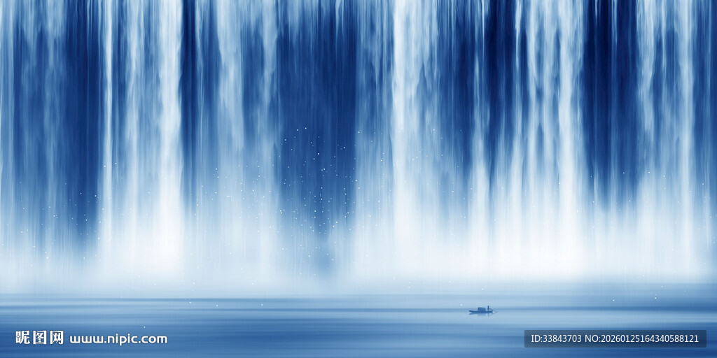 流水生财瀑布山水画