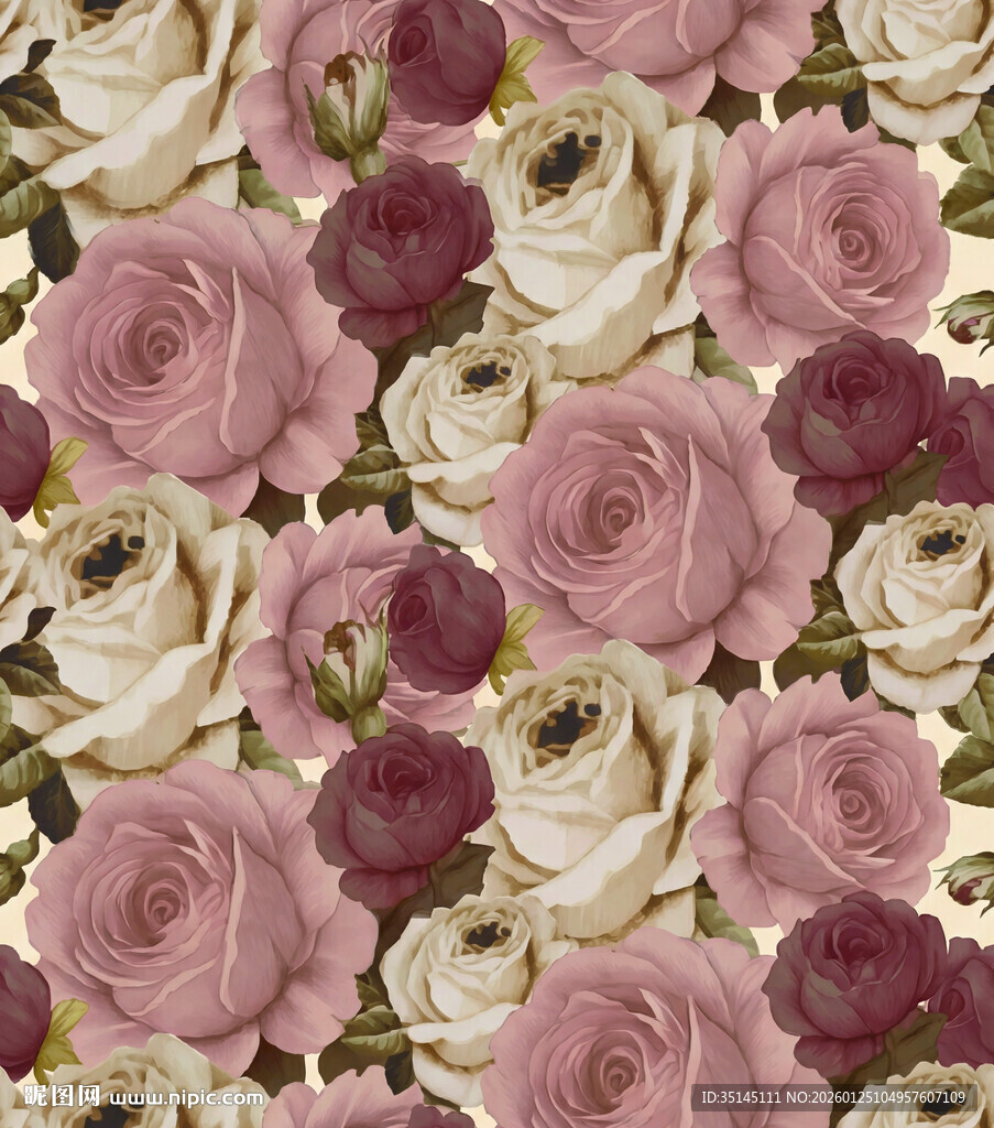 浪漫玫瑰花卉图案背景
