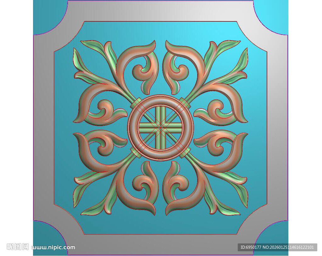 方形洋花门花雕花贴花精雕图浮雕