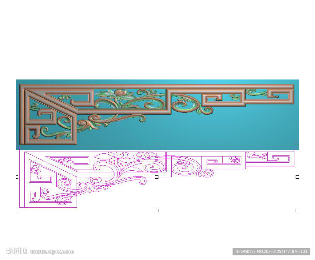 镂空洋花角花雀替边角精雕图灰度