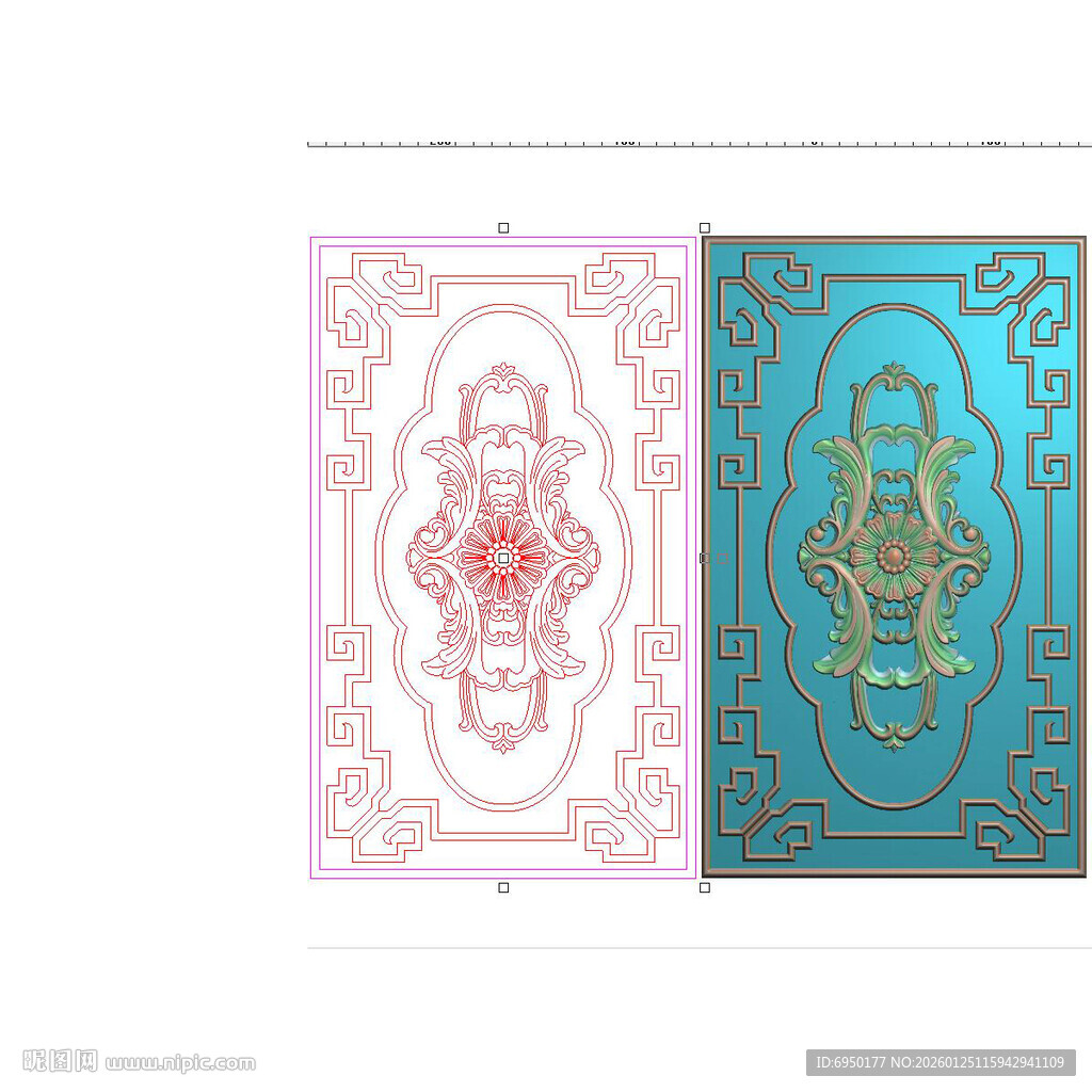 中式洋花门板精雕图灰度雕刻浮雕