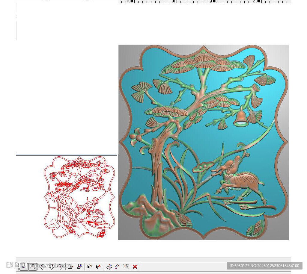 松树麒麟门板兰花精雕图灰度浮雕