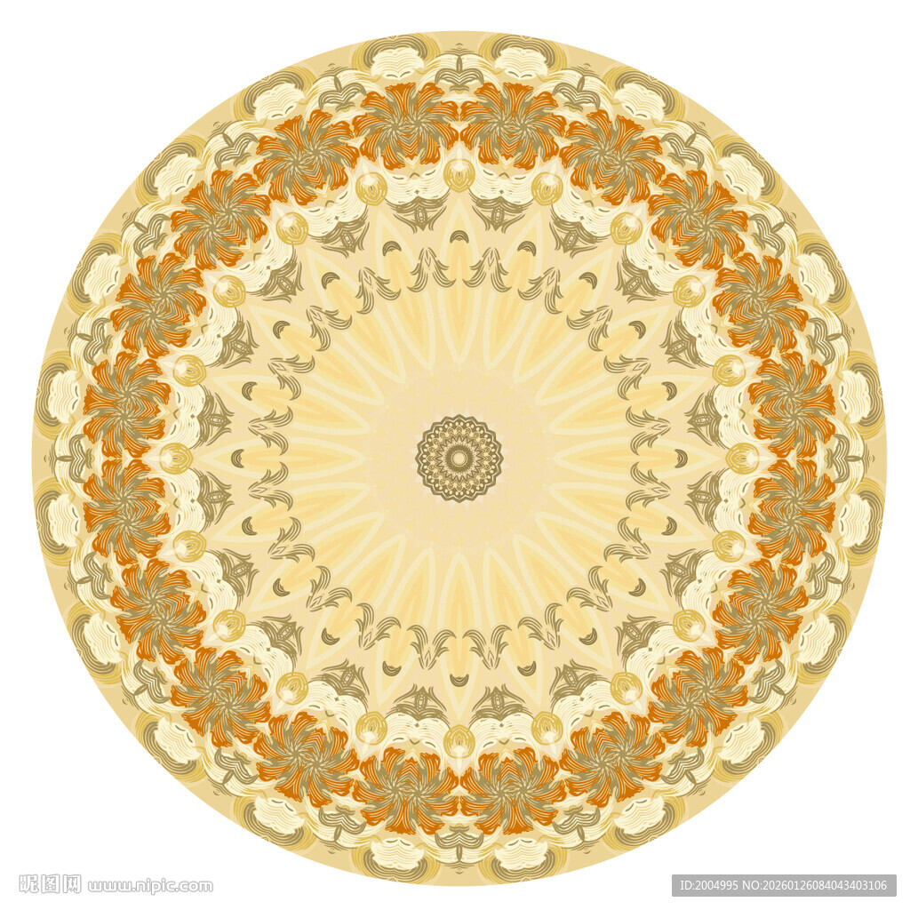 圆形米棕色高档轻奢花纹图案