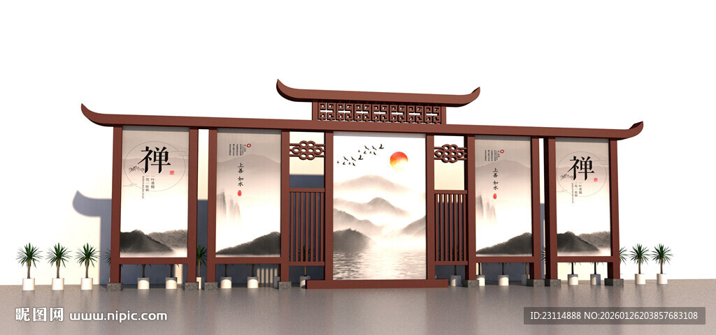 企业宣传中式古典候车亭设计图