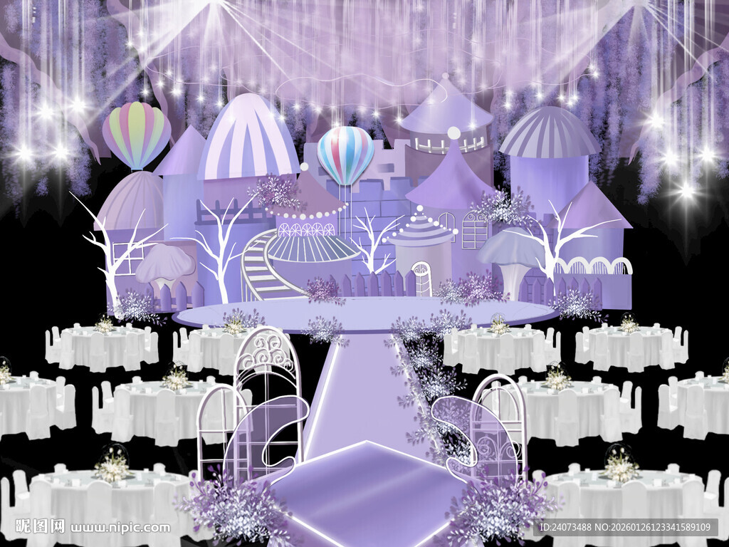 梦幻紫色系婚礼场景布置