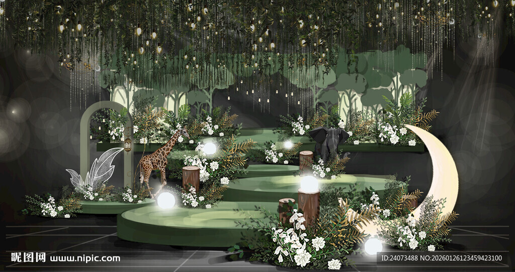 梦幻绿色系婚礼场景布置