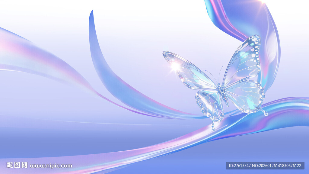 梦幻蝴蝶与飘逸彩带