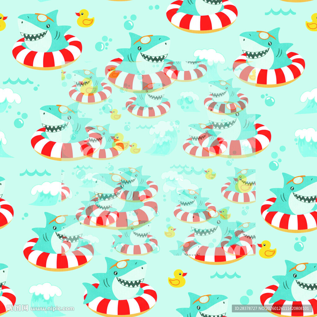 夏日游泳圈与海豚图案