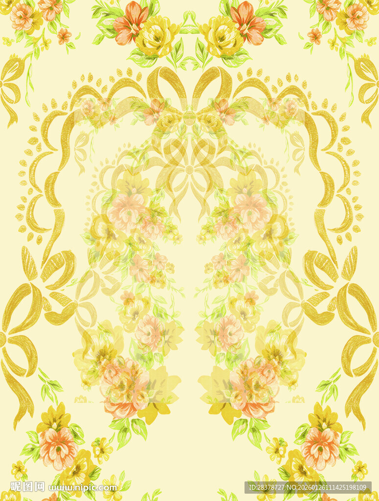 复古花卉金线装饰图案