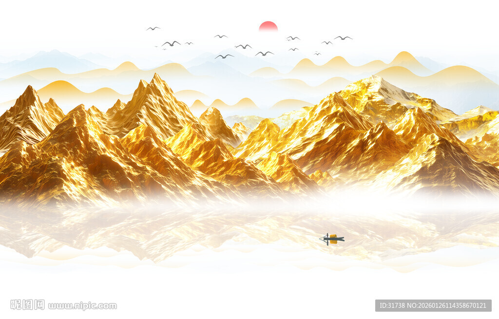 金箔山水画背景墙