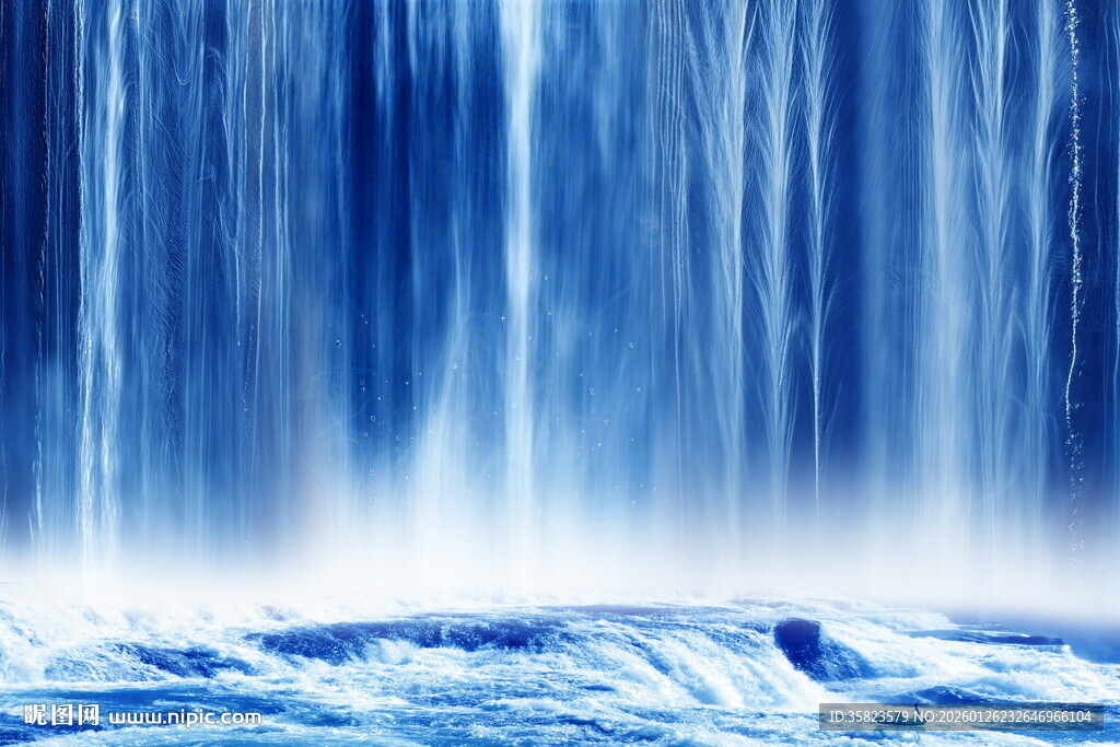 流水生财瀑布山水画背景图