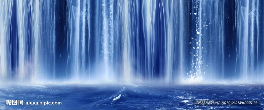 梦幻蓝色瀑布背景图